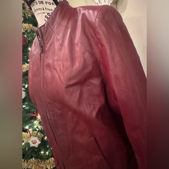 Vintage Siena Studio Dark Red Burgundy Leather Jacket Zip Y2K Women Large Luxury - Picture 5 of 16